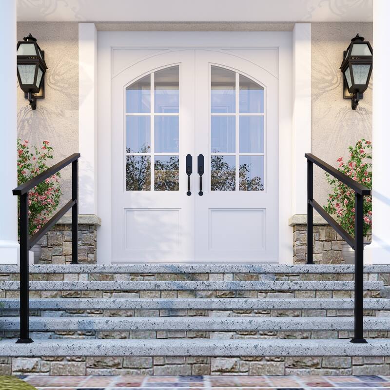 Wrought Iron Handrail 4-5Step Durable Stair Railing Indoor Outdoor Use - 68.5"