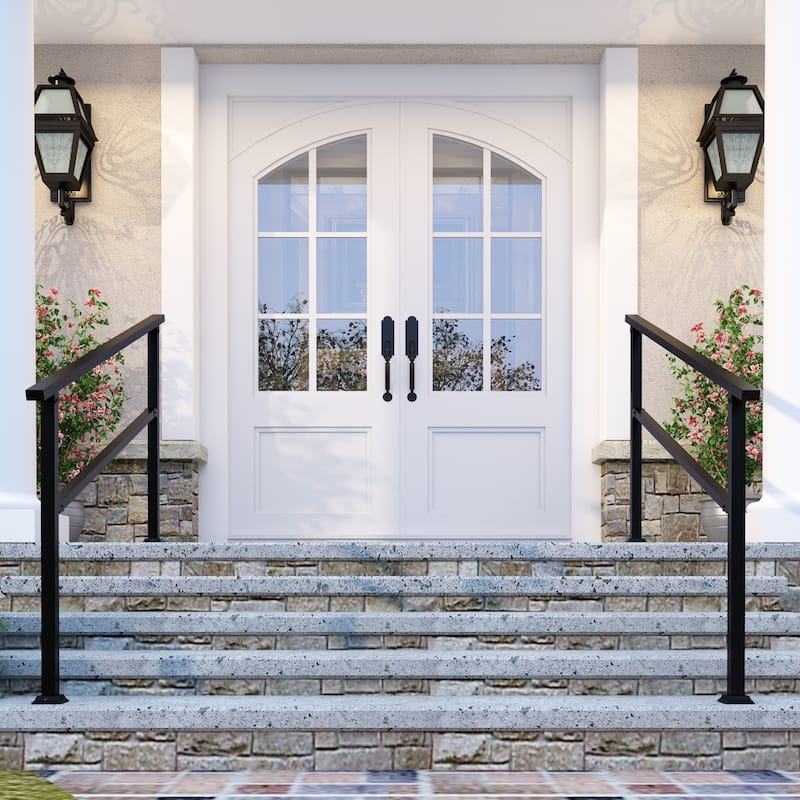 Wrought Iron Stair Handrail WeatherResistant Railing Home Garden Porch - 68.5"