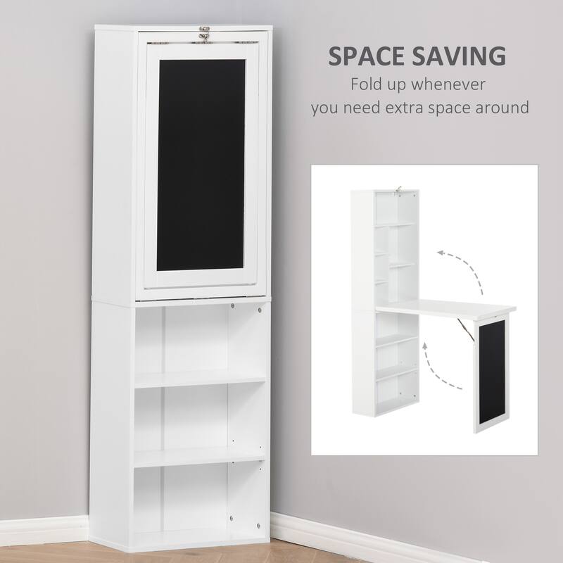 38.5" Wall-mounted Foldable Writing Desk with Blackboard & Shelf, Multi-function Home Office Desk