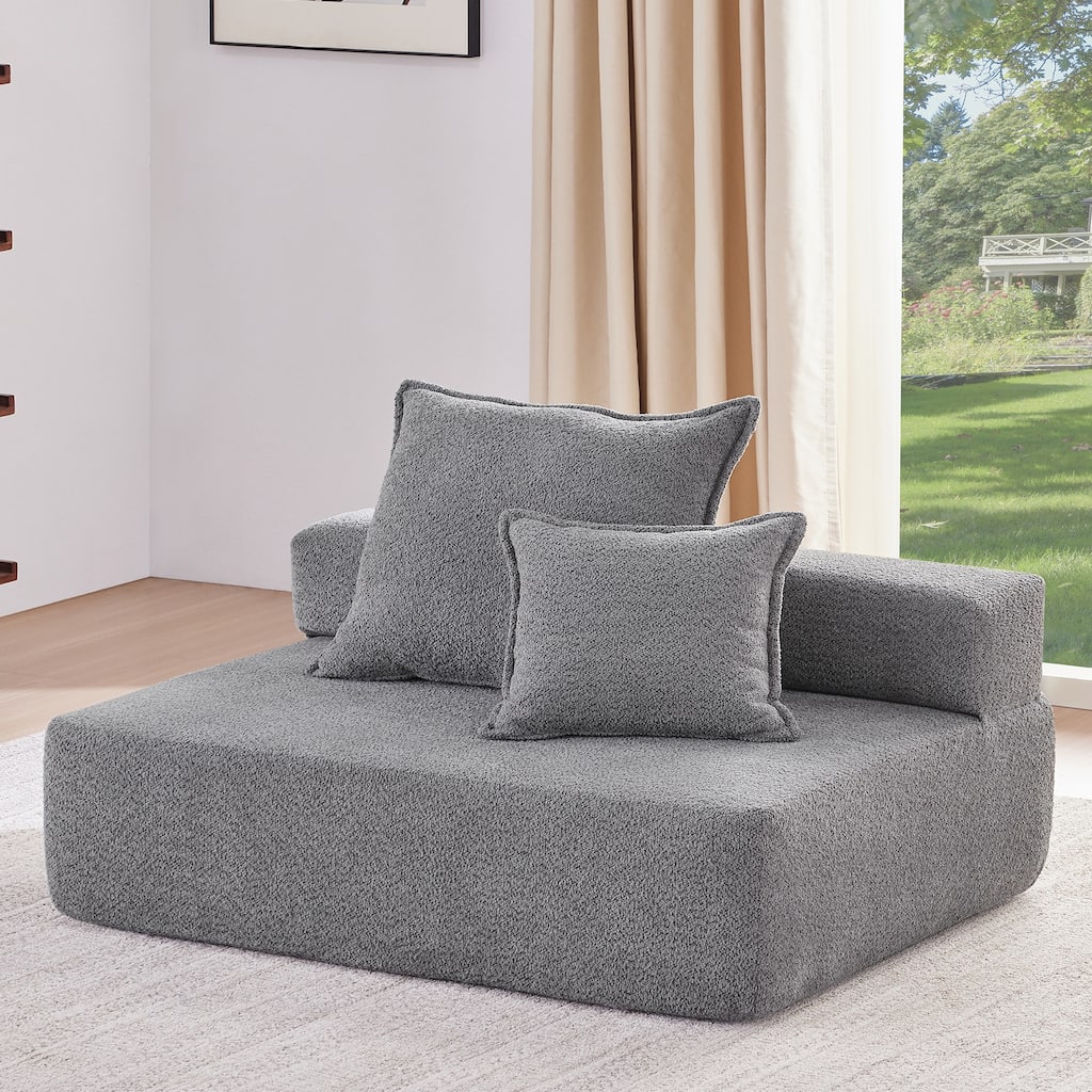 Oversized U Shaped Loveseat Frame, Luxury Boucle Floor Couch, Gray Convertible Sofa, 48x36x24 inches, 46 lbs