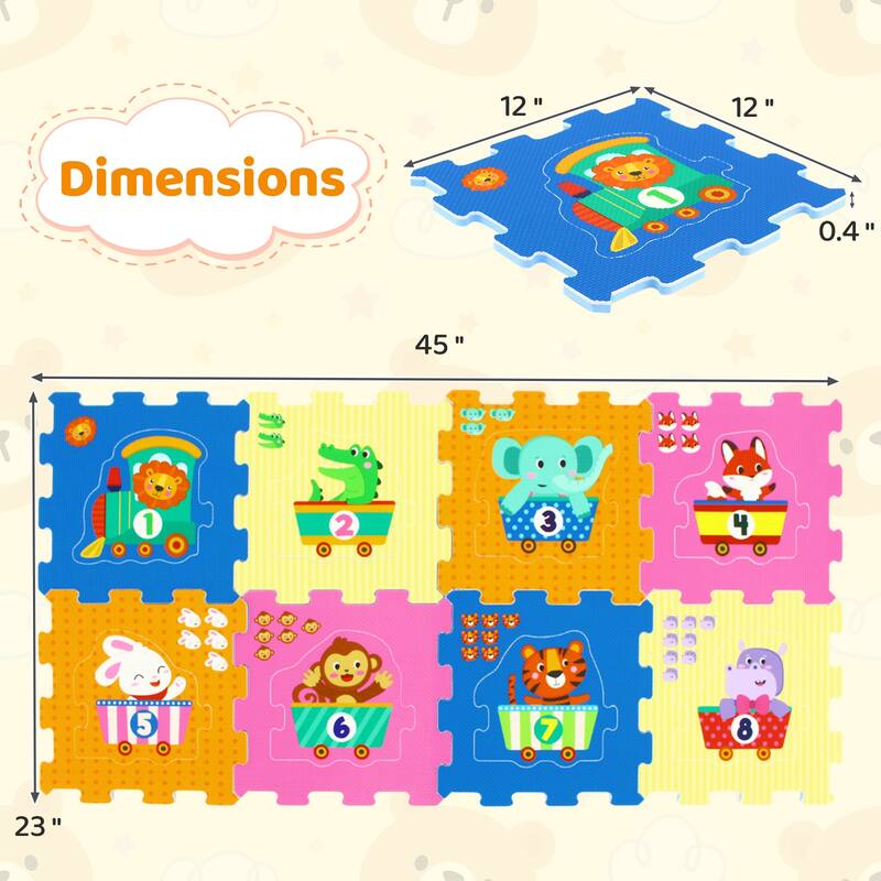 Gymax 8 PCS Kids Play Mat w/Detachable Animal Train Patterns for Aged - Multicolor