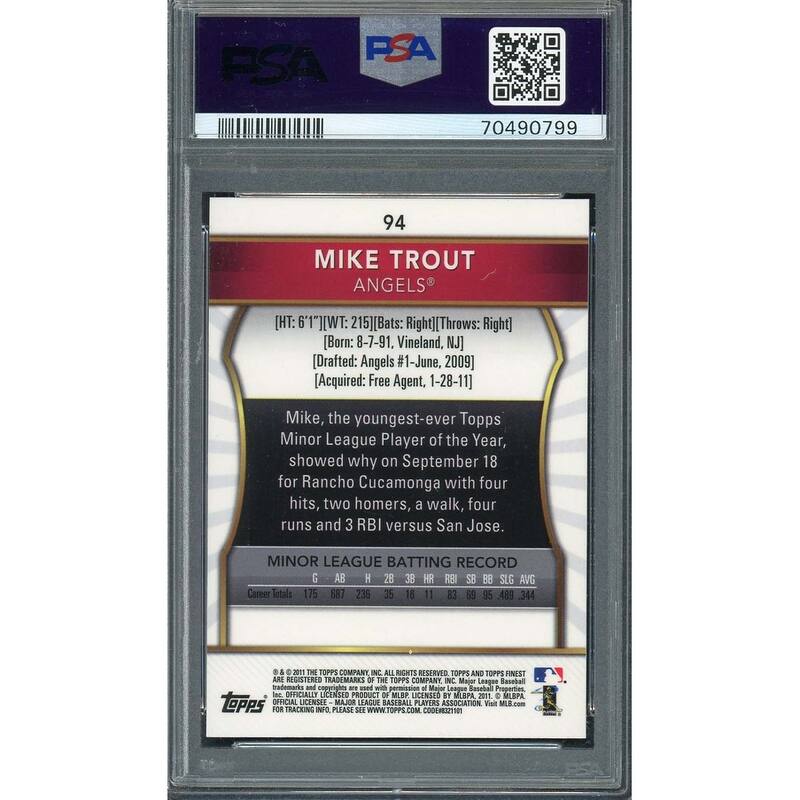 Mike Trout 2011 Topps Finest Baseball Rookie Card RC #94 Graded PSA 8 - 8'6" x 11'6"