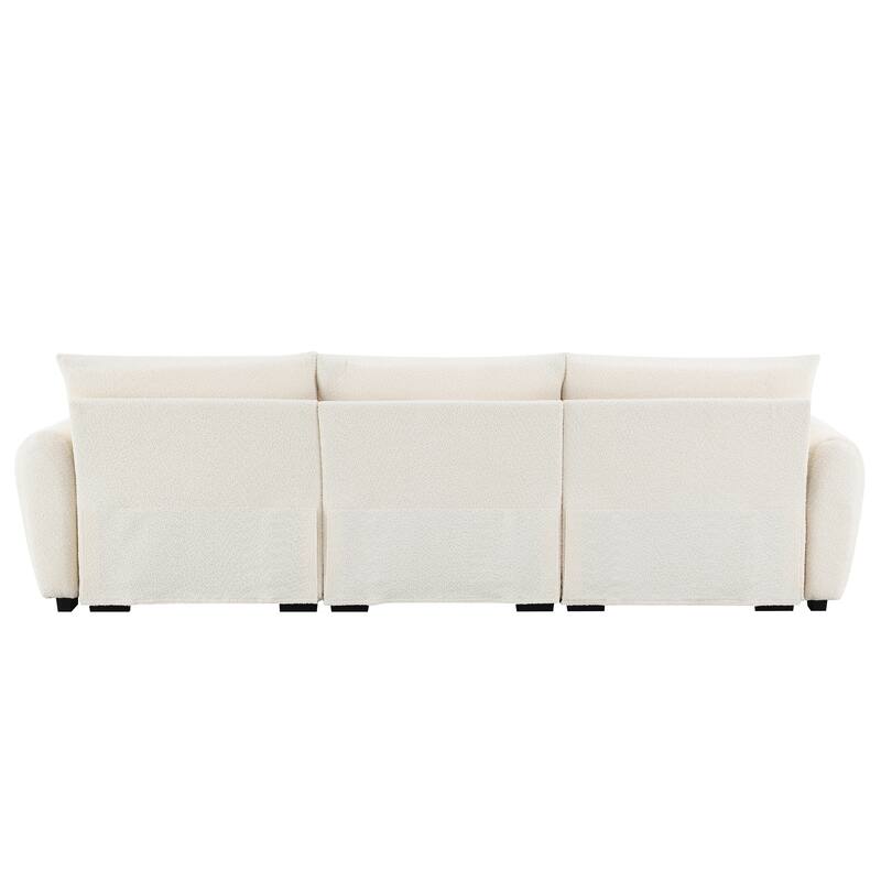 100" L-Shaped Sofa Boucle Fabric Couch with Movable Ottoman