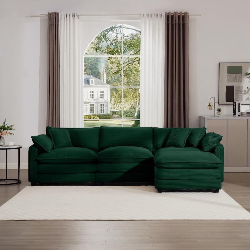 115" Corduroy Cloud Upholstered Modular L-Shaped Sectional Sofa with Removable Ottoman and Free Combination Design