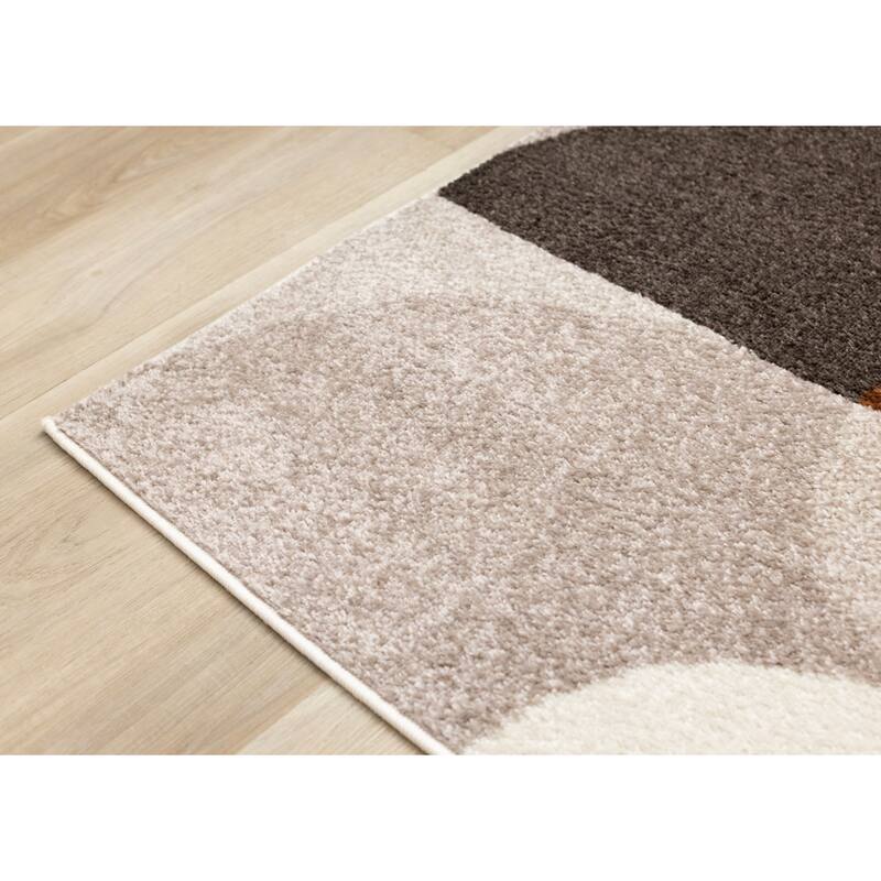 Marley Collection - Geometric Curves Taupe Oxblood Area Rug