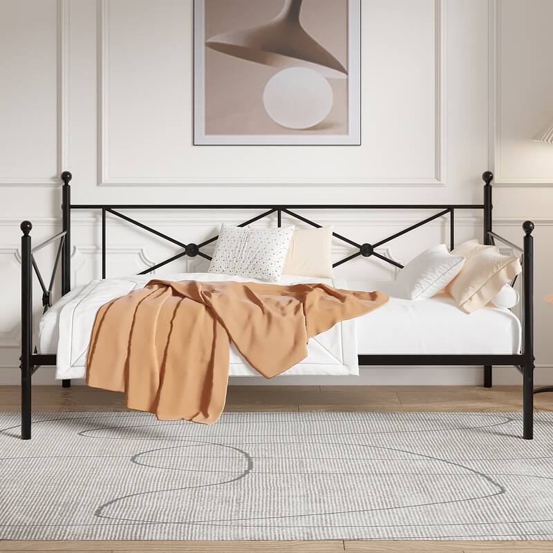 VECELO Twin Daybed with Headboard Sofa Bed Platform Mattress Foundation for Living Room Guest Room Easy Assembly - Black