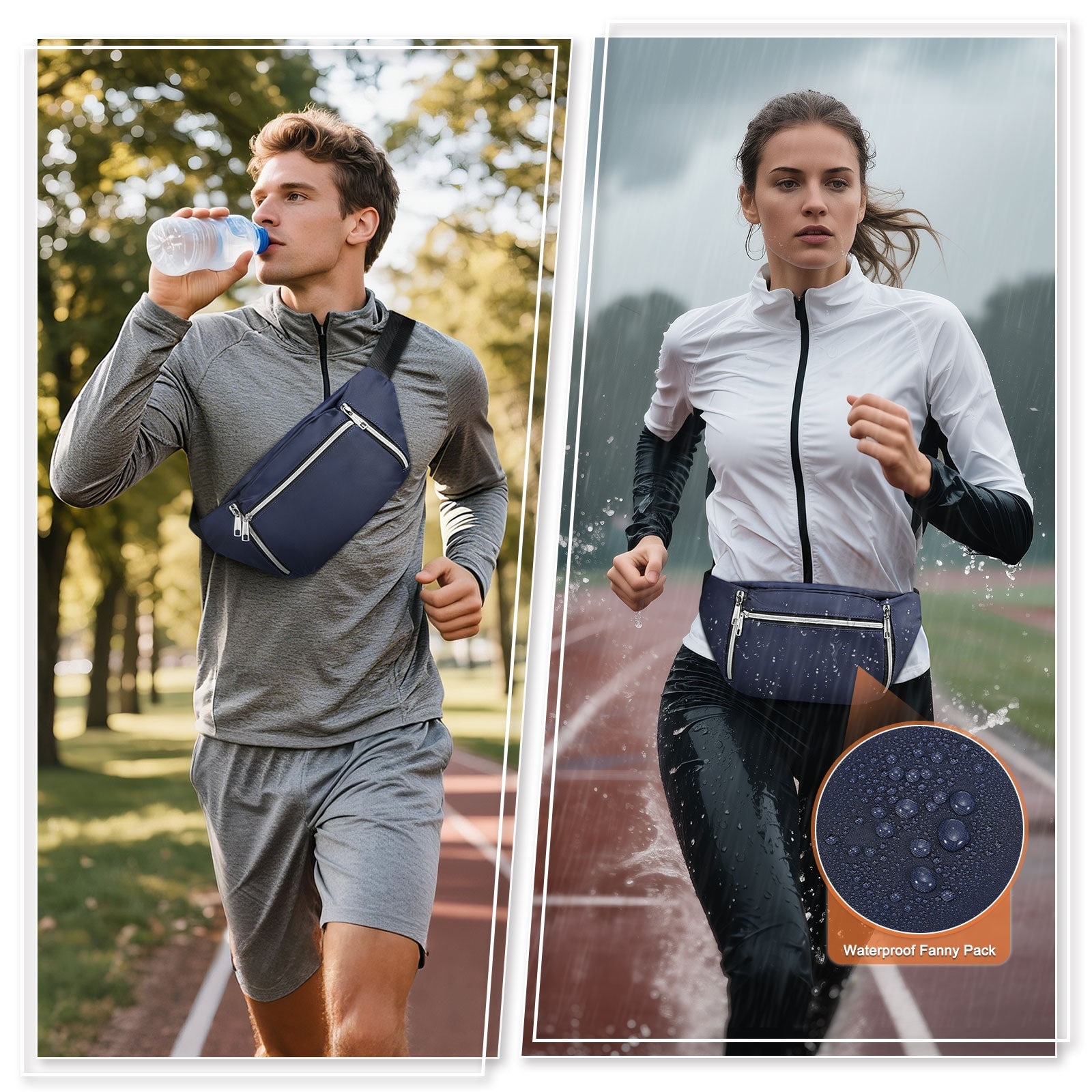 Crossbody Fanny Pack with 5-Zipper Pockets, Waterproof Nylon Anti Theft Waist Bag for Women Men, for Sports Workout Traveling