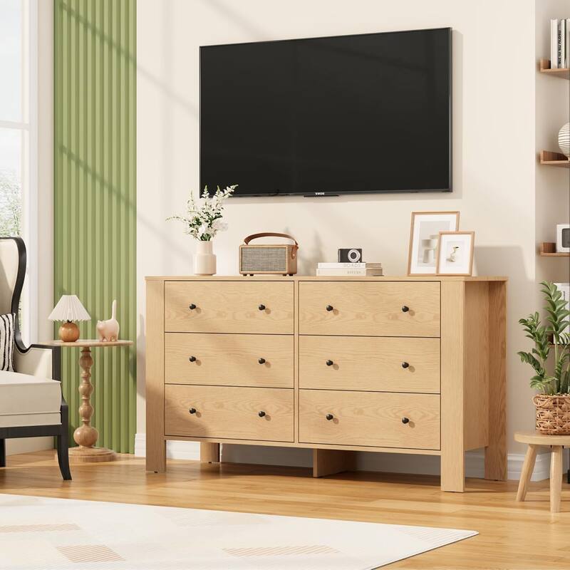 6 Drawer Dresser for Bedroom, Wide White Chest with Deep Drawers and Metal Knobs, Modern Storage for Hallway, Kids Room