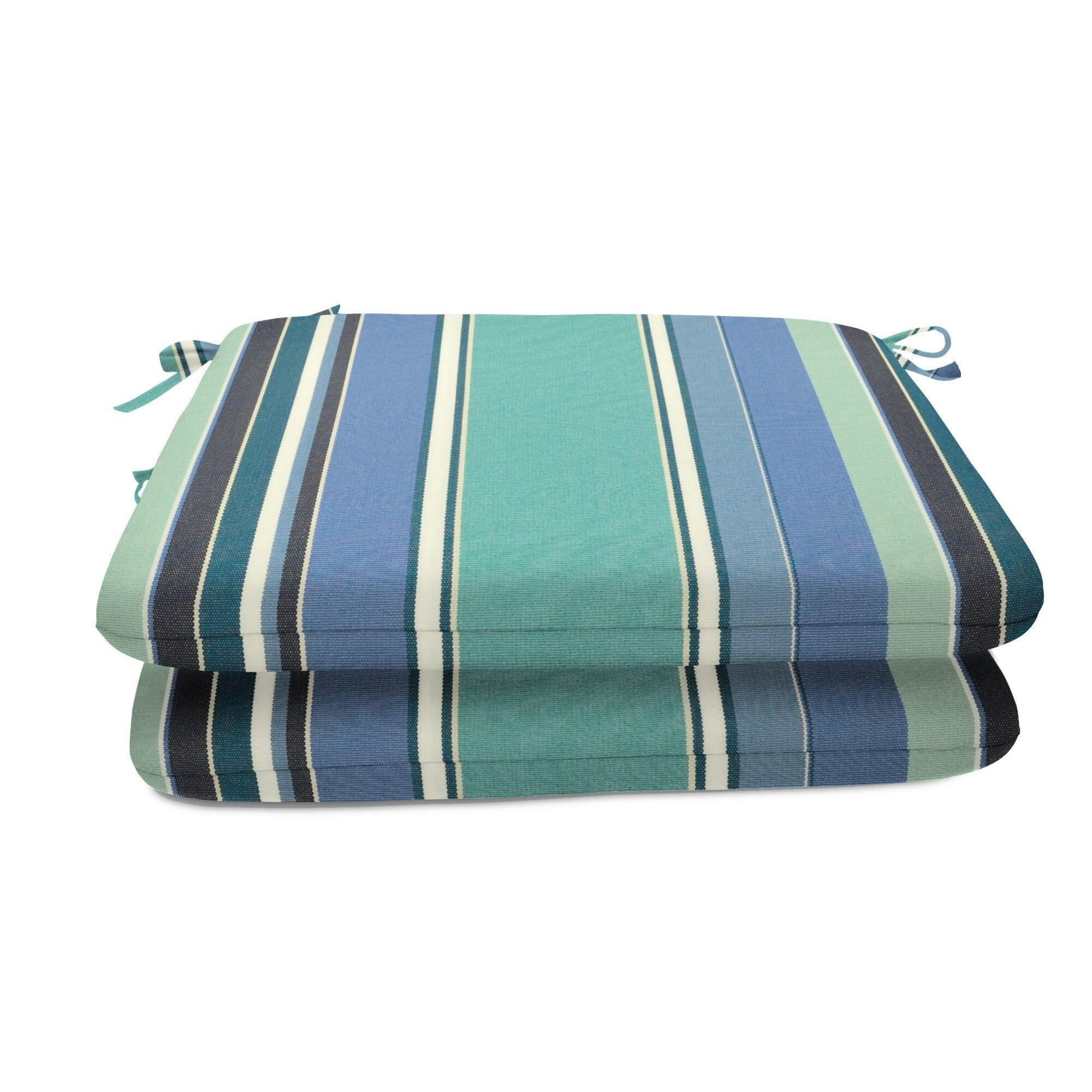 Sunbrella Stripe Fabric 2-Piece Indoor/Outdoor Seat Pad Cushion, 18"W x 18"L
