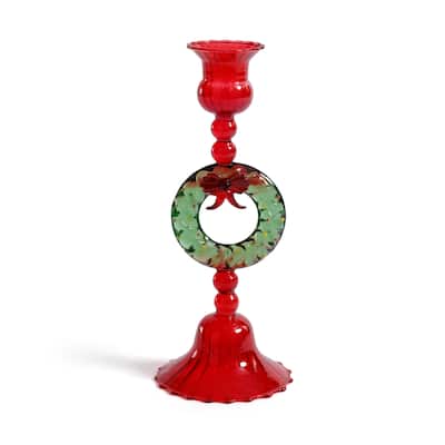 Holiday Wreath Taper Candle Holders, Set of 4