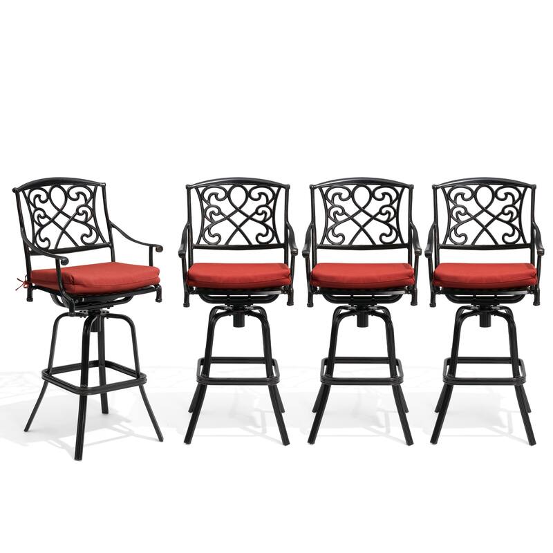 Outdoor Patio Aluminum Swivel Bar Stool with Sunbrella Cushion - Red - 4-Piece