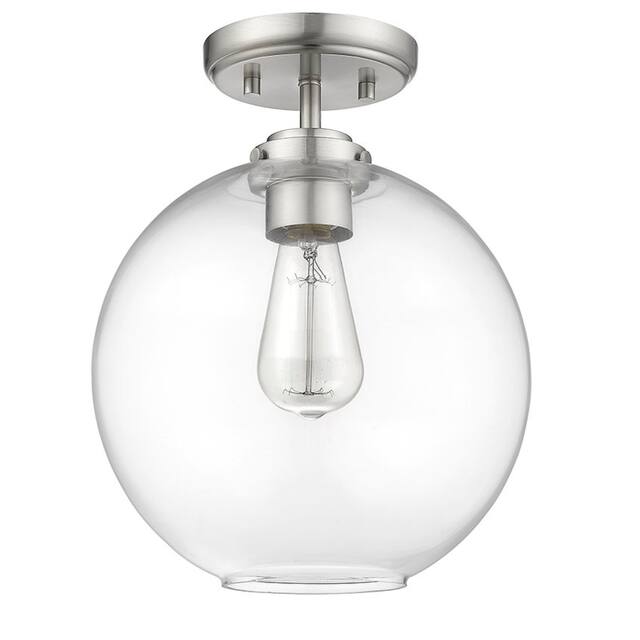 1 Light Mini Bubble Glass Semi-Flush Light in Nickel