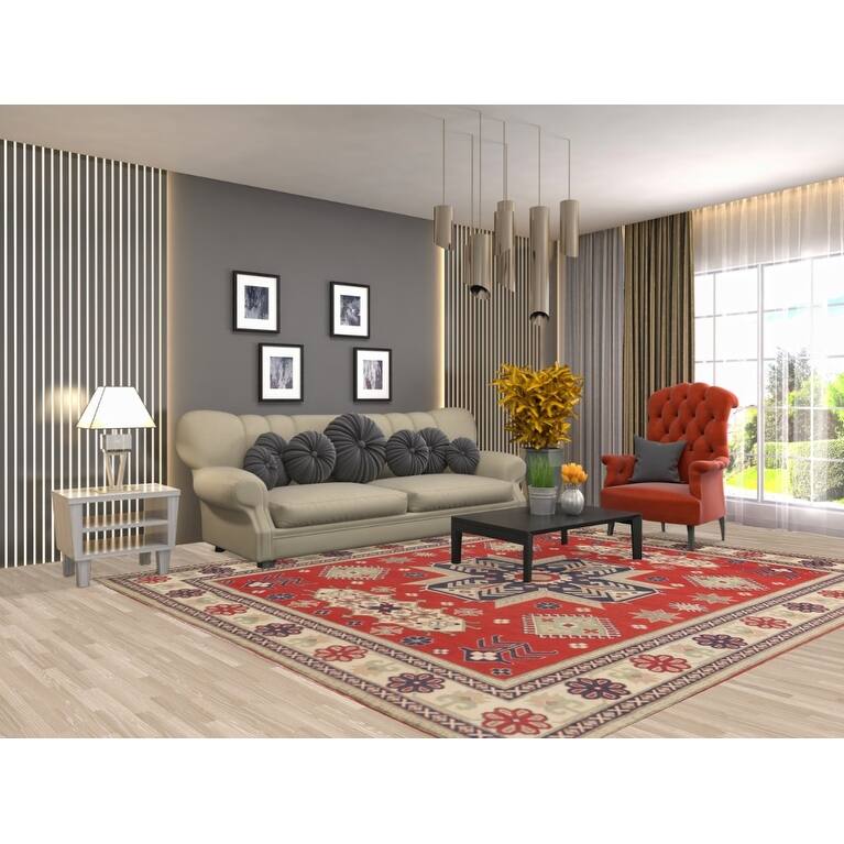 Geometric Kazak Rug Hand-Knotted Wool Carpet - 8'2"x 9'9"