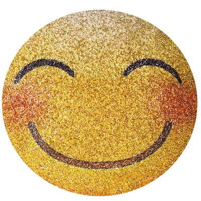 Smiley Face Emoji Shaped Pillow, Luminous Rhinestones on Gold Velvet