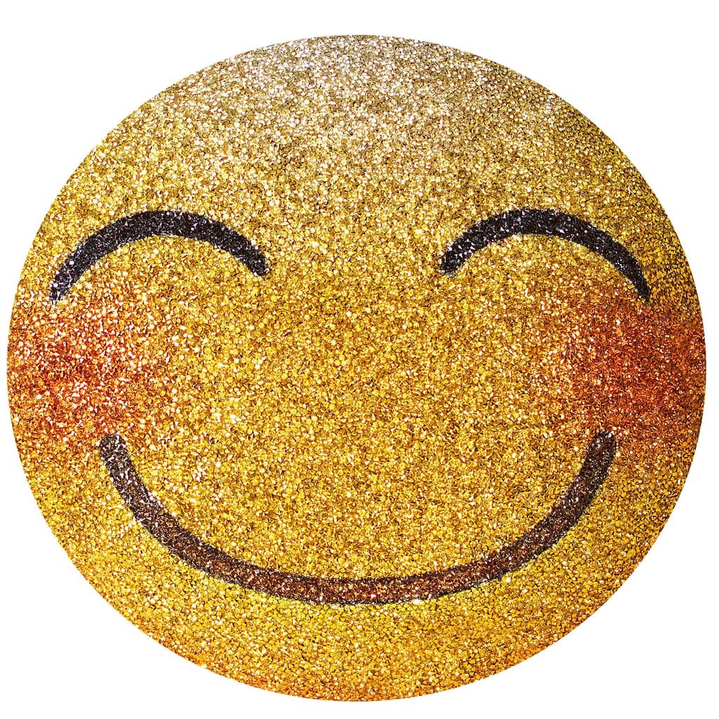 Smiley Face Emoji Shaped Pillow, Luminous Rhinestones on Gold Velvet