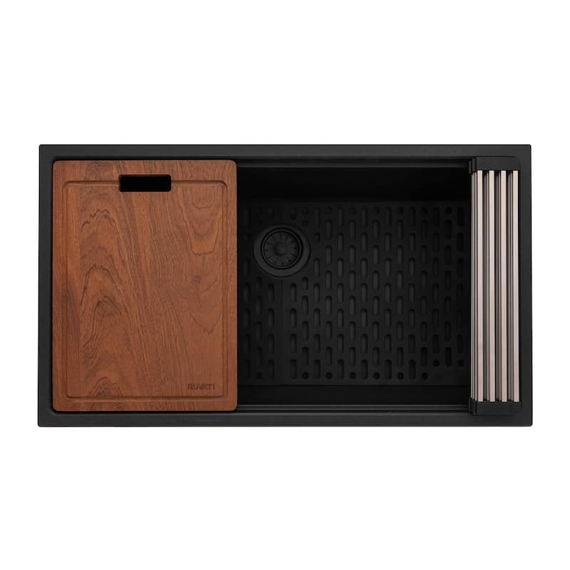Ruvati 33-inch epiRock Workstation Charcoal Black Undermount Kitchen Sink - RVG2325CK