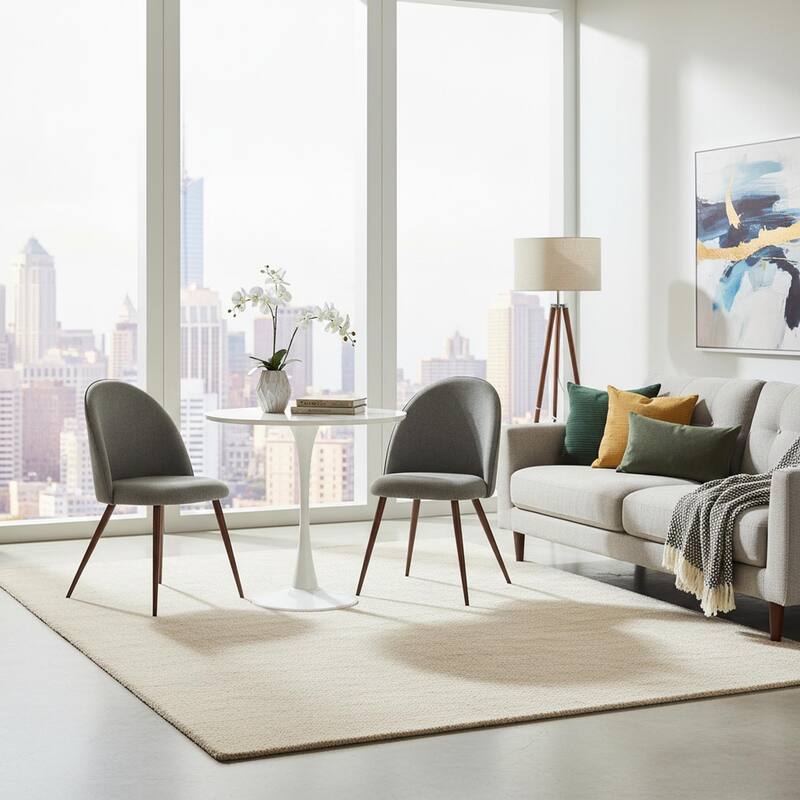 Homy Casa Modern 3-Piece Dining Set with White Round Tulip Table and Upholstered Chairs