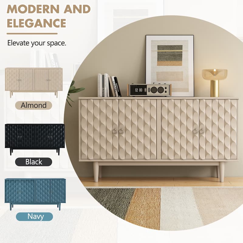 Buffet Cabinet with 4 Convex Pattern Doors, Storage Cabinet with 2 Silver Handle, Sideboard Cabinet with Adjustable Shelves