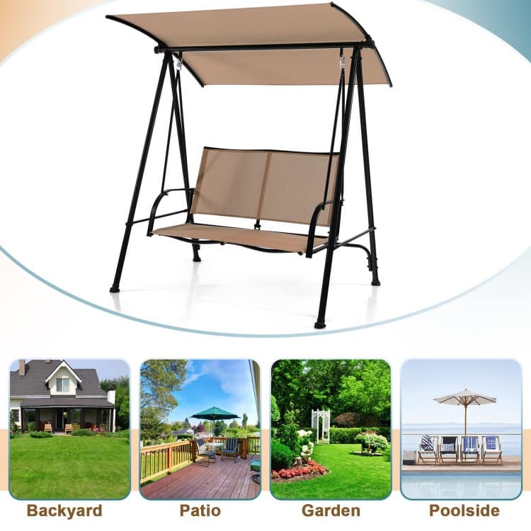 2-Seat Outdoor Canopy Swing with Comfortable Fabric Seat and Heavy-duty Metal Frame - 58" x 45" x 70"