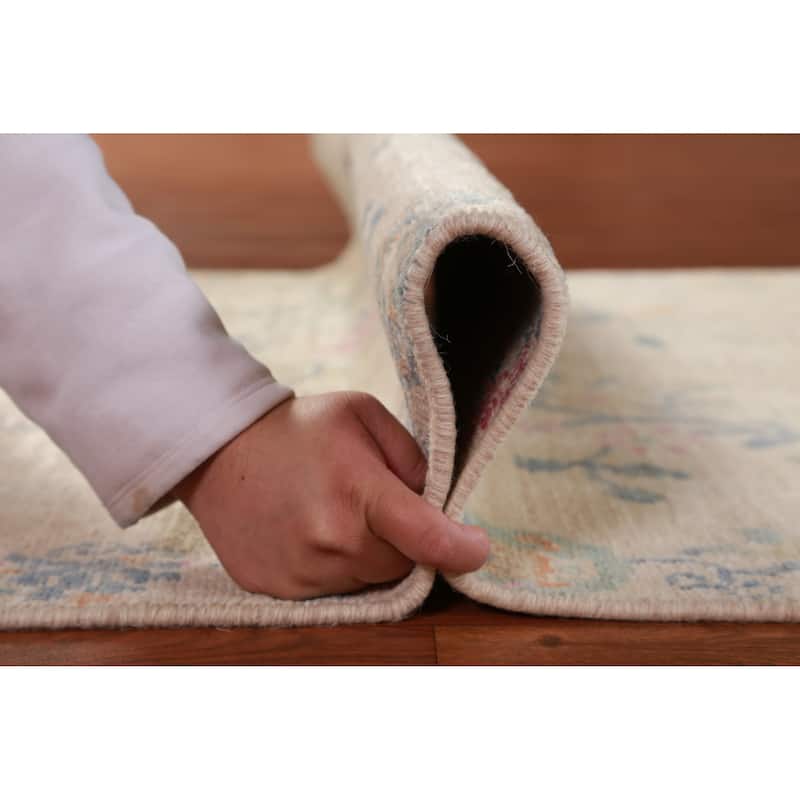 Hand Knotted Oriental 100% Wool Carpet Traditional Floral Beige & Ivories Art Deco Runner Rug - 10' 3'' X 3' 0''