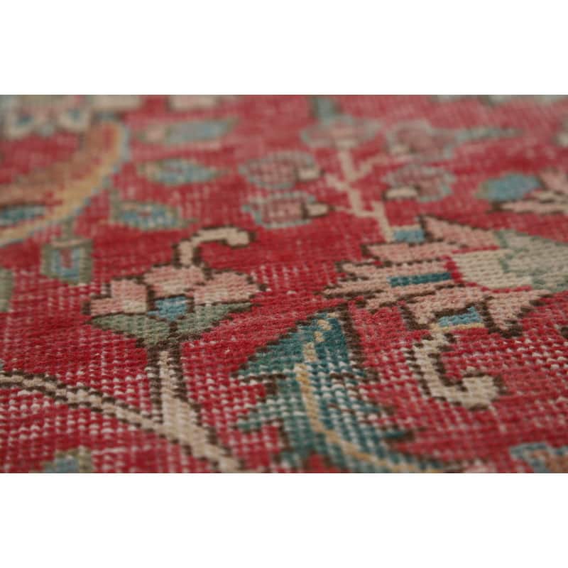 Tabriz Persian Vintage Rug Hand-Knotted Pink Traditional Wool Carpet - 6'9" x 10'3"
