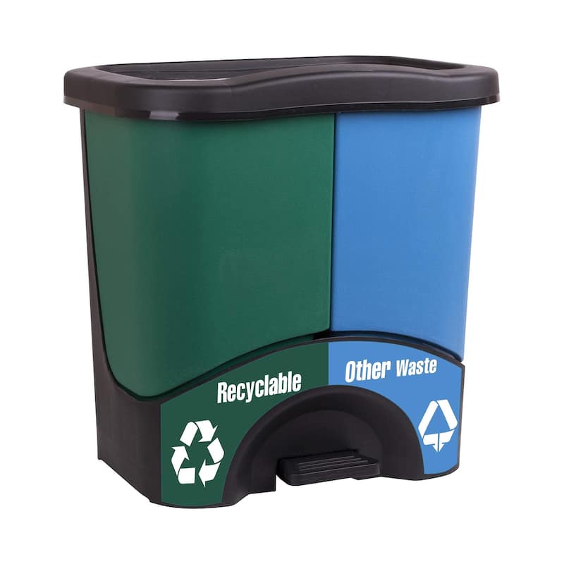 Trash Bins 17.5inW x 17.5inH x 13inD Double Bin, Recycle Trash Can