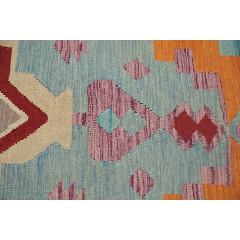 Hand Woven Oriental 100% Wool Carpet Southwestern Tribal Navy Blue & Blues Kilim Area Rug - 11' 11'' X 8' 7''