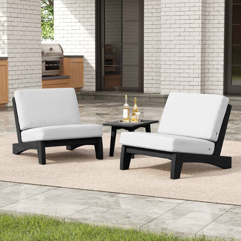 3-piece Outdoor Patio Teak Wood Club Chairs with Side Table - Beige-BlackFrame
