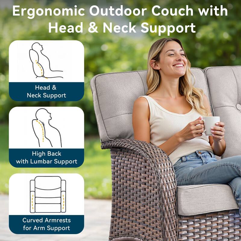 Pocassy Outdoor 43 In Fire Table with Sofa Swivel Chair Set