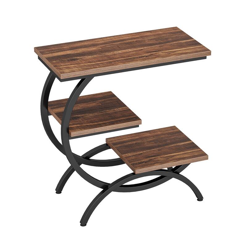 11.81 Inches C-Shaped End Table, 3-Tier Industrial Side Table with Storage Shelves, Small Snack Table for Couch, Bedside