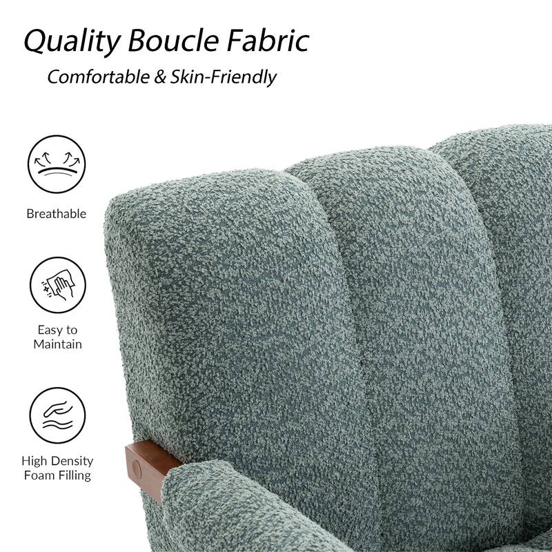 Mid Century Modern Accent Chair, Chenille Armchair with Solid Wood Legs, Channel Tufted Comfy Reading Chair for Living Room