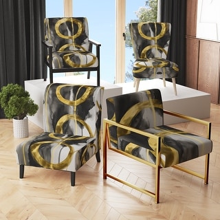 Designart "Mettalic Indigo And Gold II" Upholstered Abstract Accent Chair - Glam Arm Chair For Living Room