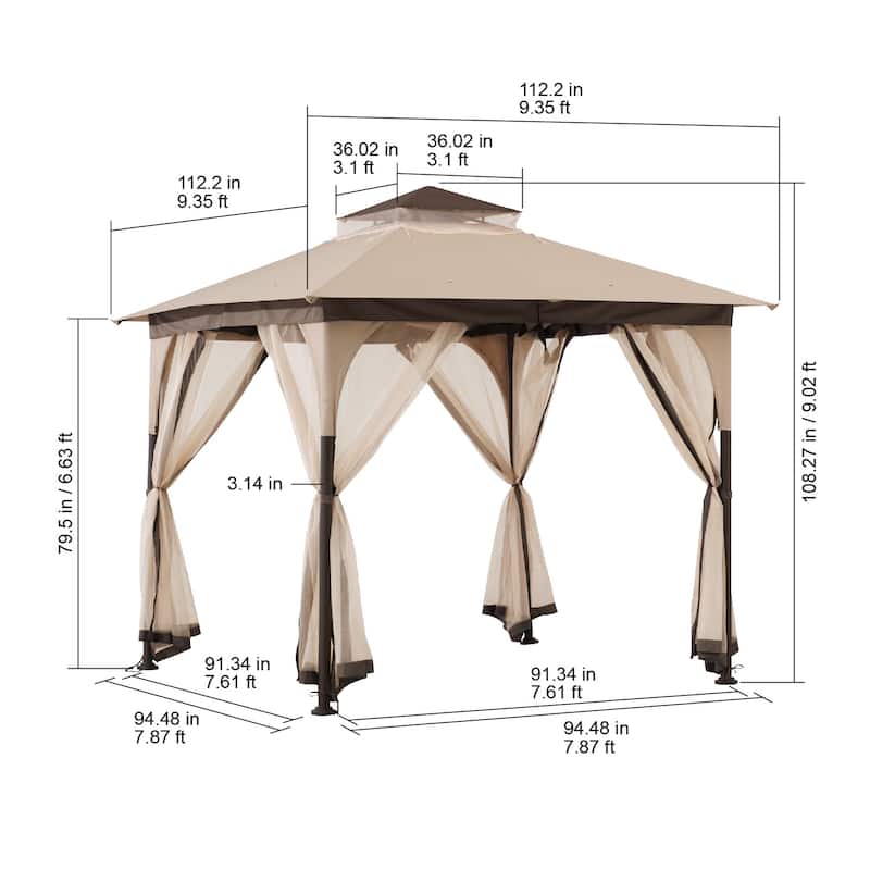 Sunjoy 9 ft. x 9 ft. 2-Tone Steel Gazebo Durable Powder-Coated Frame