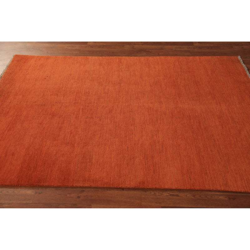 Orange Indian Gabbeh Oriental Rug Hand-Knotted Wool Carpet - 4'6" x 6'5"