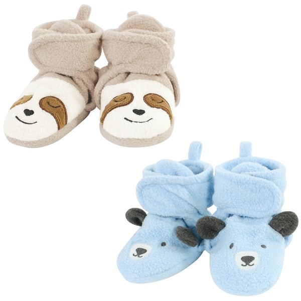slide 1 of 1, Hudson Baby Cozy Fleece Booties, Sloth Bear 0-6 Months - Sloth Bear