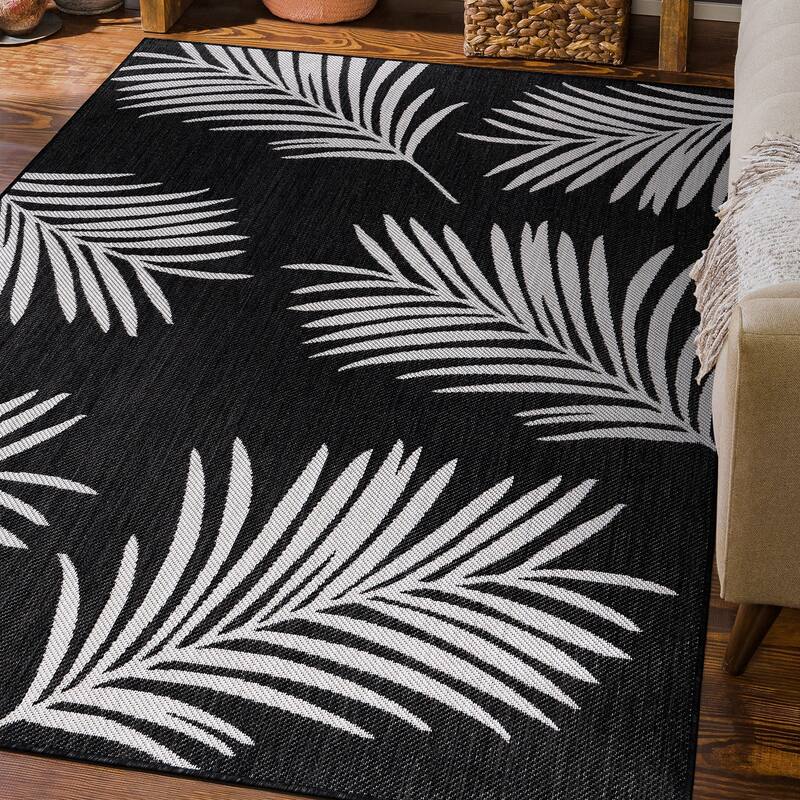 World Rug Gallery Contemporary Palm Leaves Textured Flat Weave Indoor/Outdoor Area Rug