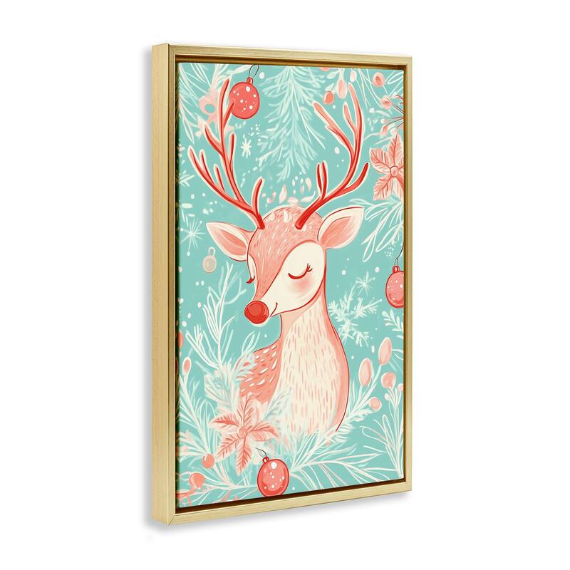 Stupell Pink & Blue Vintage Reindeer Framed Floater Canvas Wall Art Design By Arlington Prints