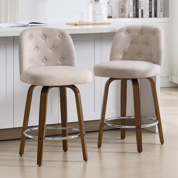 slide 2 of 189, 26"/29" Swivel Counter Height Bar Stools, Counter Stools w/ Bentwood Legs Set of 2 - Linen-Sand - Counter Height
