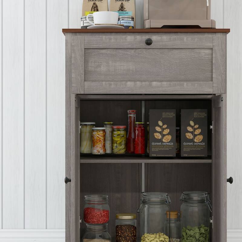 Farmhouse Barn Door Accent Cabinet, Kitchen Sideboard Storage Cabinet with Double Doors, Drawer, and Adjustable Shelf