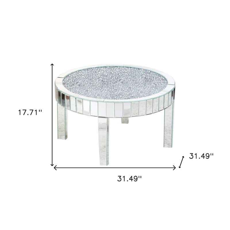 HomeRoots 31" Silver Mirrored Glass and Faux Crystal Round Coffee Table - 31.49' X '17.71' X '31.49