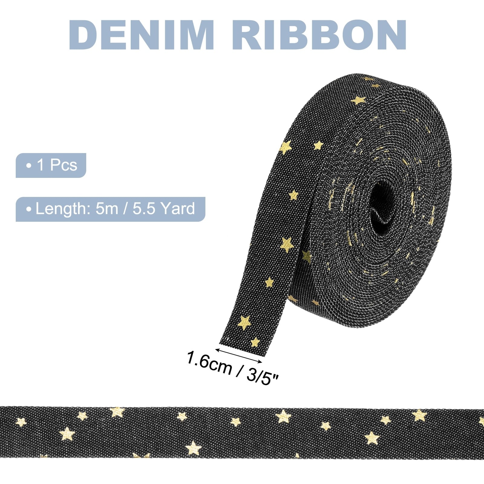 Denim Ribbon, Layering Jean Fabric Craft Star Strip for Bow DIY Making Hair Clip Garment Sewing Decorations