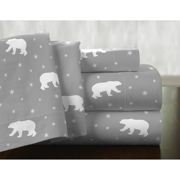 slide 2 of 11, Pointehaven 175 GSM Cotton Flannel Bed Sheet Set with Oversized Sheets California King - Polar Bear