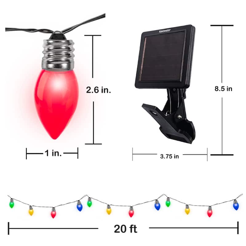 Holiday Big Light - Solar Multi-Colored LED Outdoor Christmas Bulb String Lights - 1 Pack