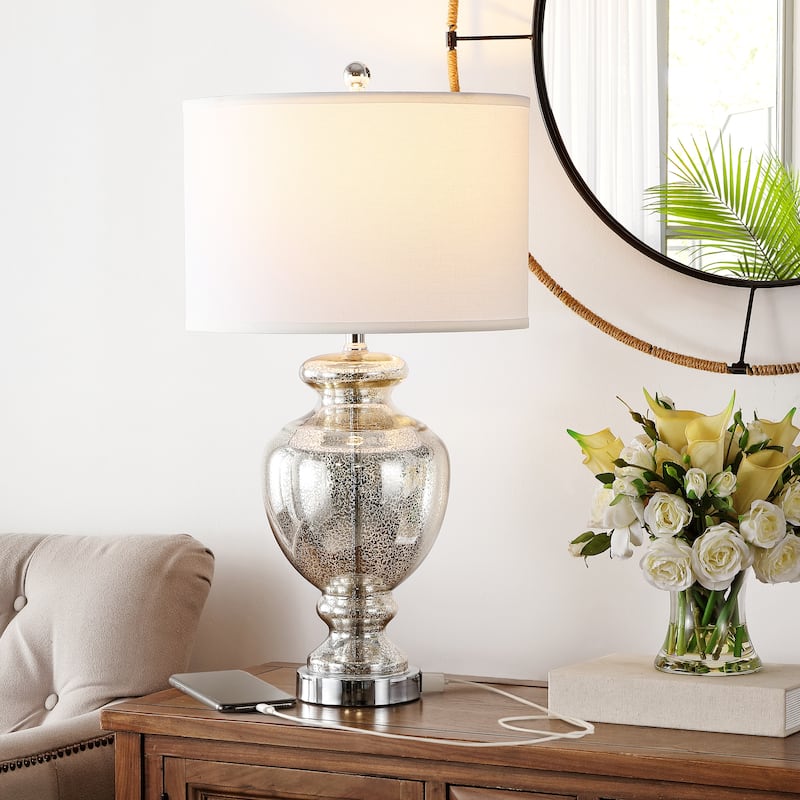 SAFAVIEH Lighting 28 inch Turquoise Glass Table Lamp (Set of 2) - 15"W x 15"D x 28"H