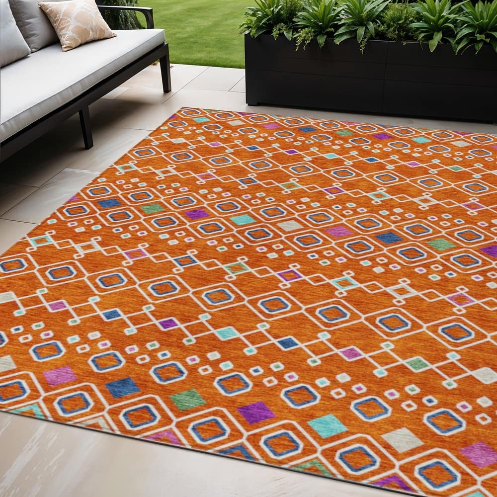 HomeRoots Geometric Modern Rectangle Outdoor Rug