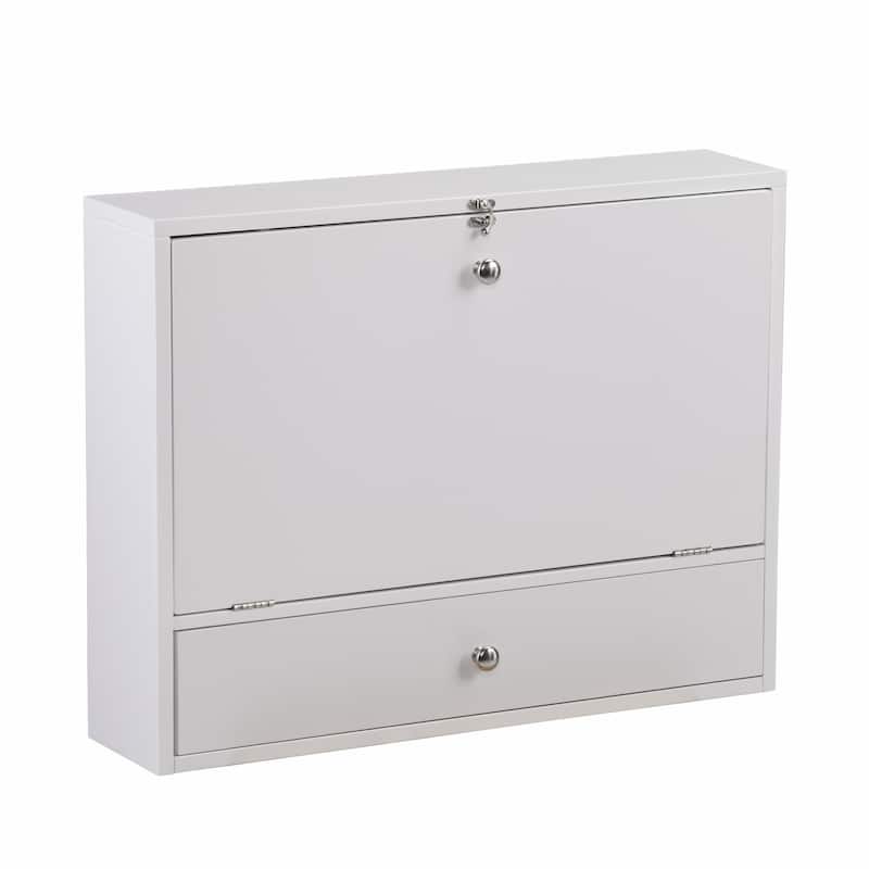 Wood Floating Foldable Desk with Shelves, Drawer and Cork Board Wall Mounted