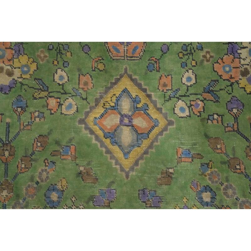 Hand Knotted Oriental 100% Wool Carpet Traditional Floral Green Tabriz Area Rug - 11' 0'' X 8' 6''