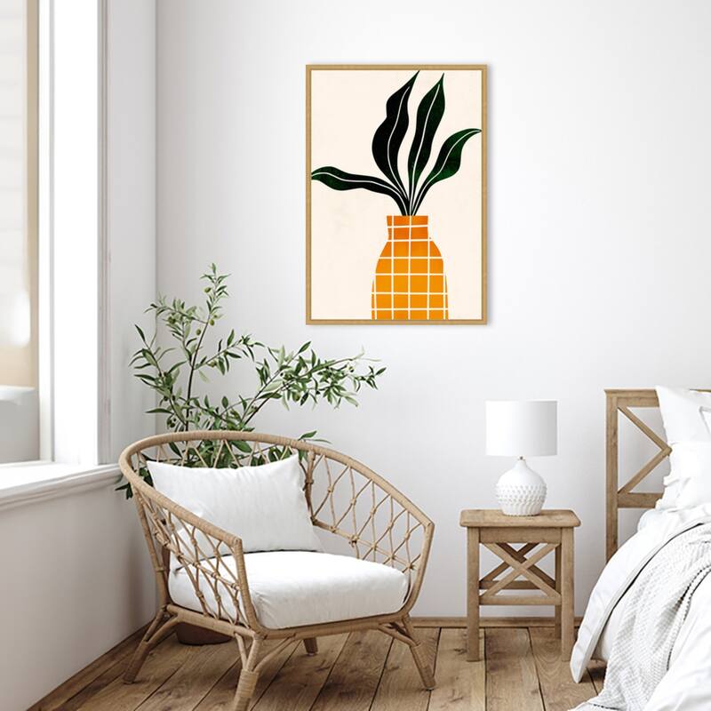 Peter the Plant by Eins Kubistika Framed Canvas Wall Art Print - Sylvie Bright Gold