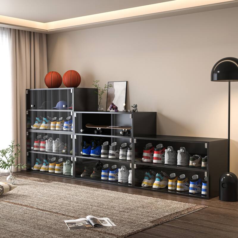 Glass Door Shoe Box Shoe Storage Cabinet For Sneakers With RGB Led Light