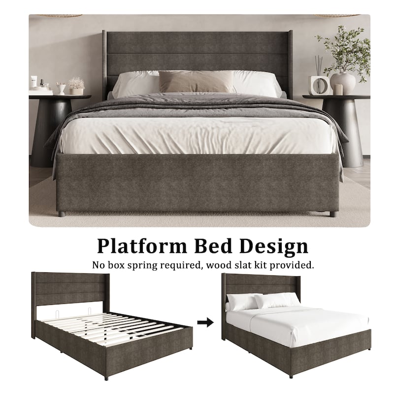 CraftPorch Modern Wingback Platform Lift Up Storage Bed